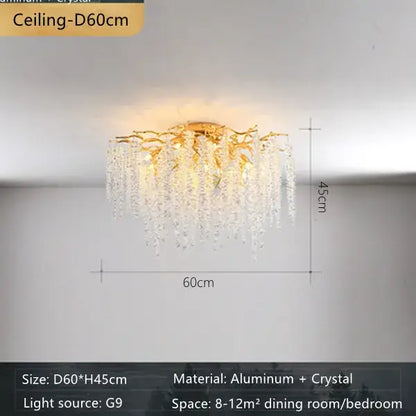 French romantic gold crystal branch chandelier dining room light