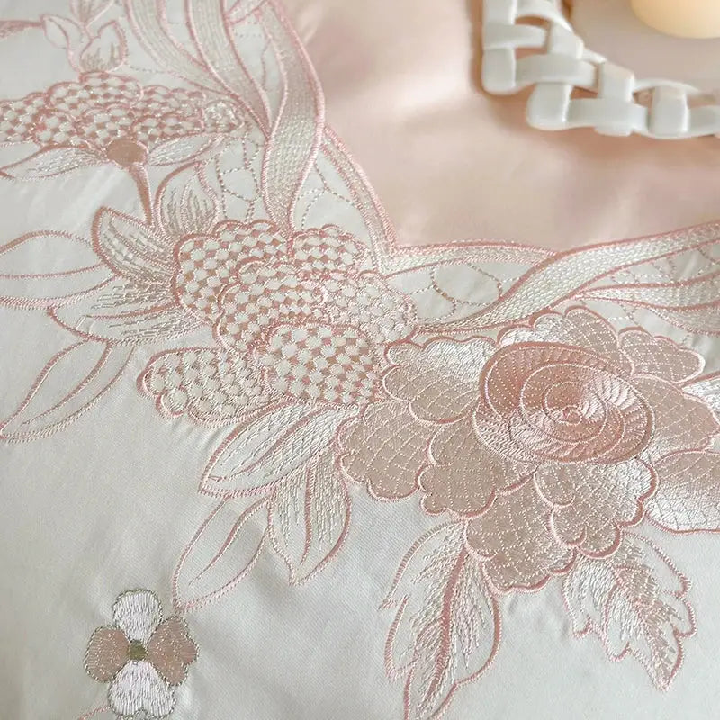 French romantic pink & blue lace ruffles bedding set bedroom floral