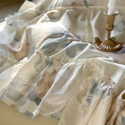 French rose flowers ruffled bedding set bedroom decor