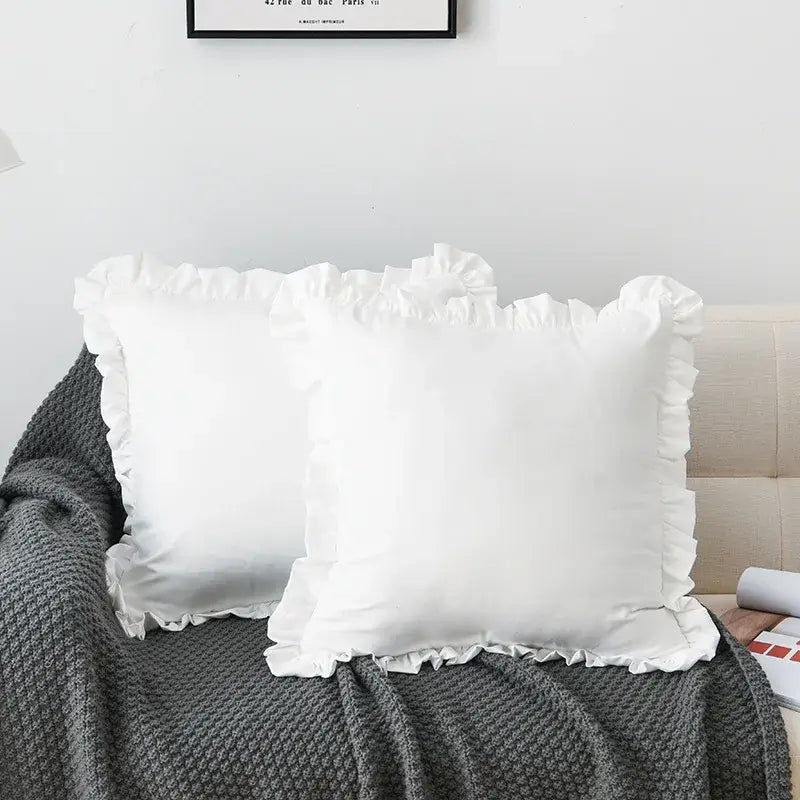 French ruffle pillow case white cotton bedroom decor