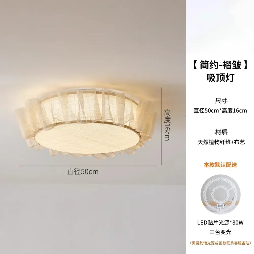French ruffled beige cream wind led ceiling light for bedroom