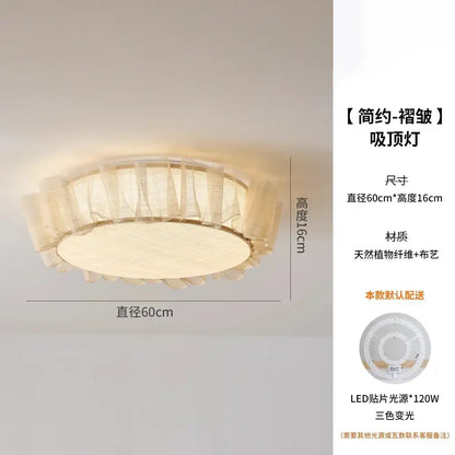 French ruffled beige cream wind led ceiling light for bedroom