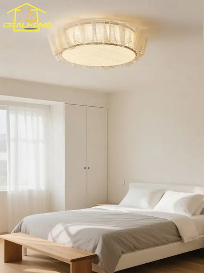 French ruffled beige cream wind led ceiling light for bedroom