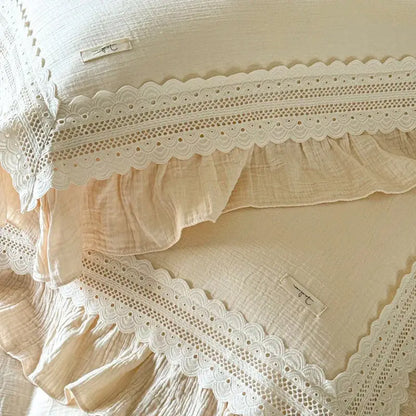 French ruffles cotton cream bedding set bedroom lace duvet cover
