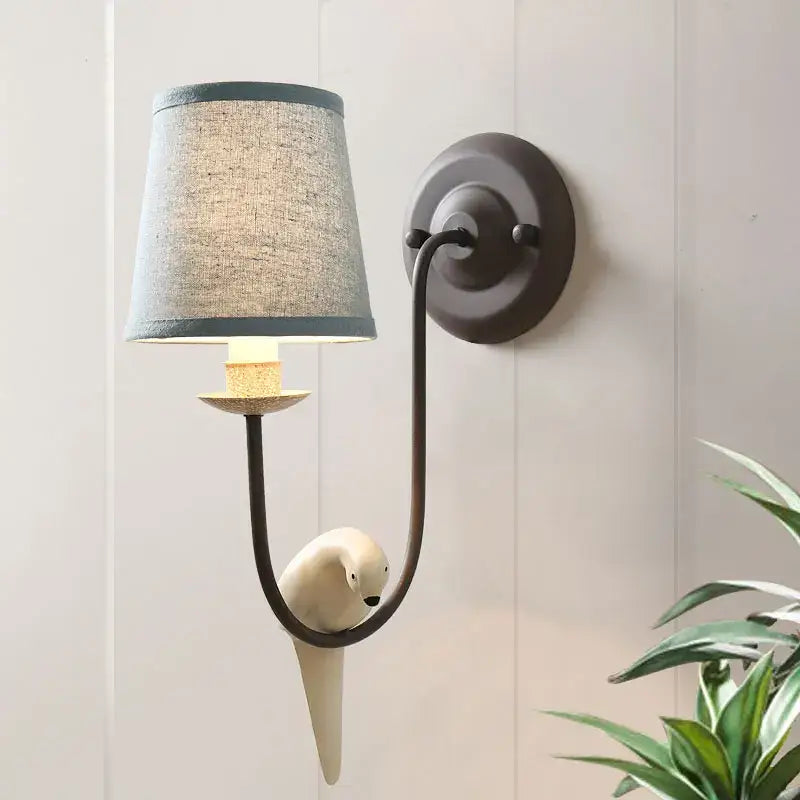 French rural cream ceramic bird decor antique wall lamp bedroom