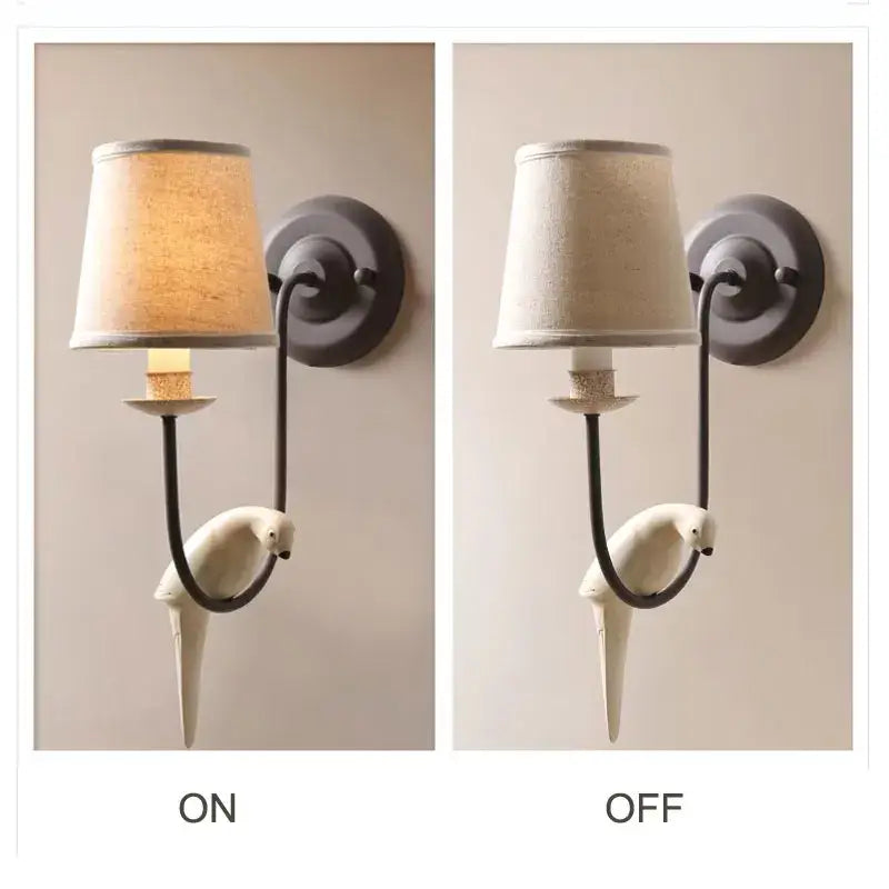 French rural cream ceramic bird decor antique wall lamp bedroom