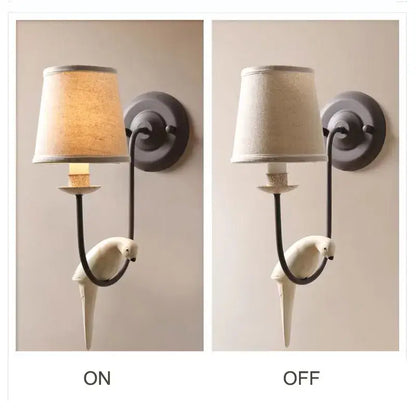 French rural cream ceramic bird decor antique wall lamp bedroom