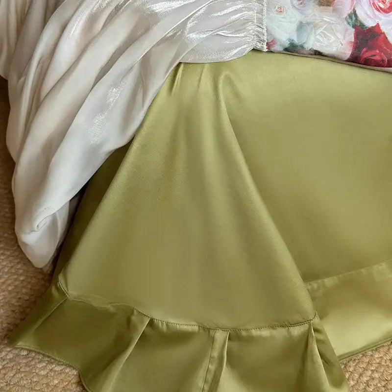 French rustic rose cream cotton duvet set bedroom pleated ruffles