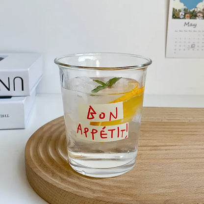 French style bon appetit glass tumbler cup kitchen juice glass