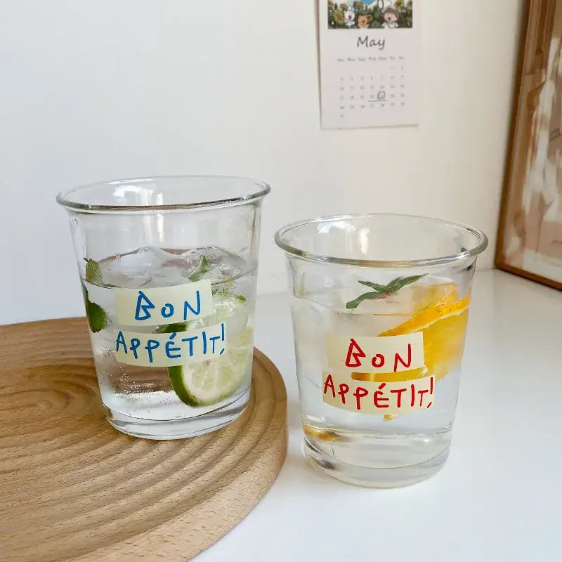 French style bon appetit glass tumbler cup kitchen juice glass