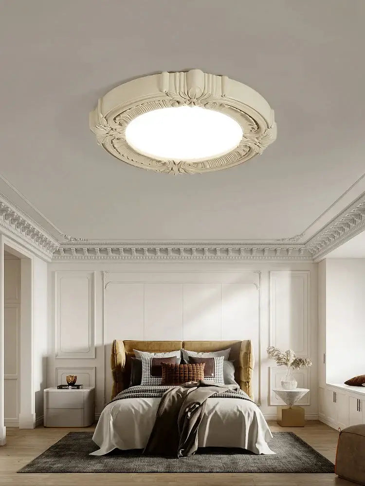 French style ceiling light off-white carved bedroom fixture