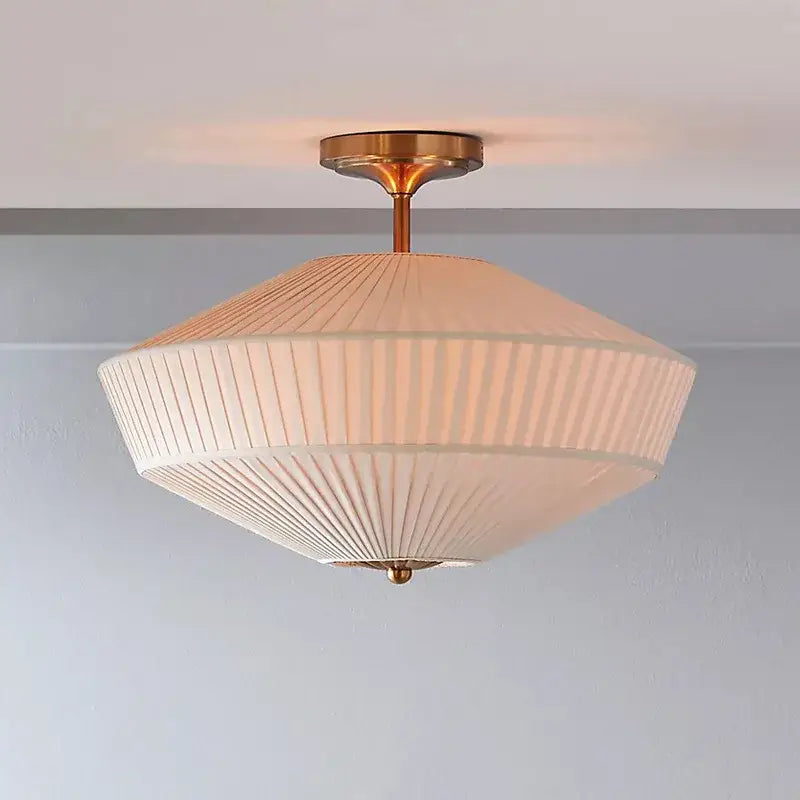 French style fabric pleated ceiling lamp bedroom brass light