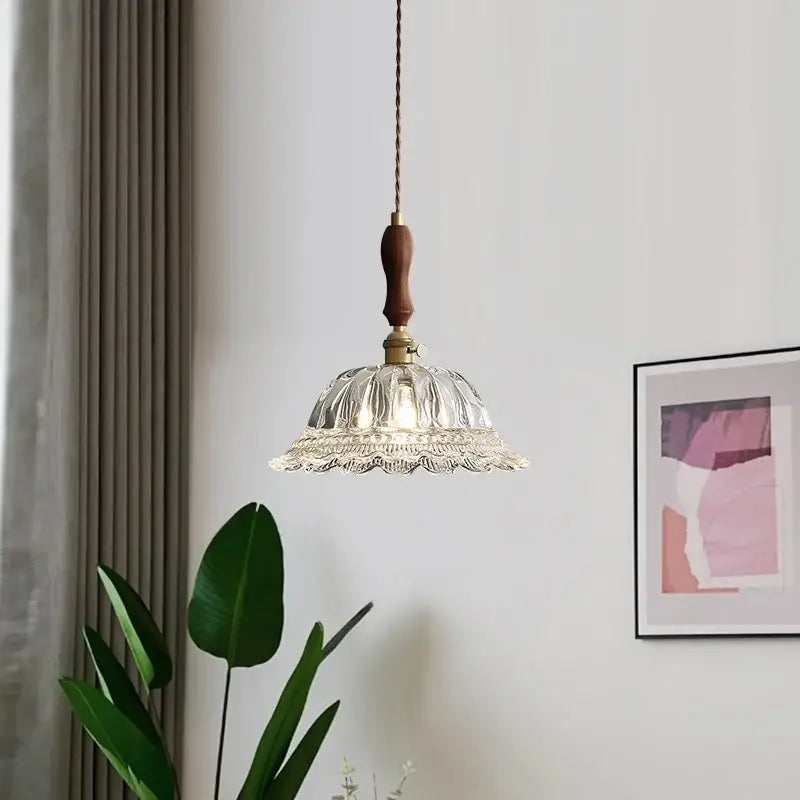 French style fluted clear glass led pendant light dining room