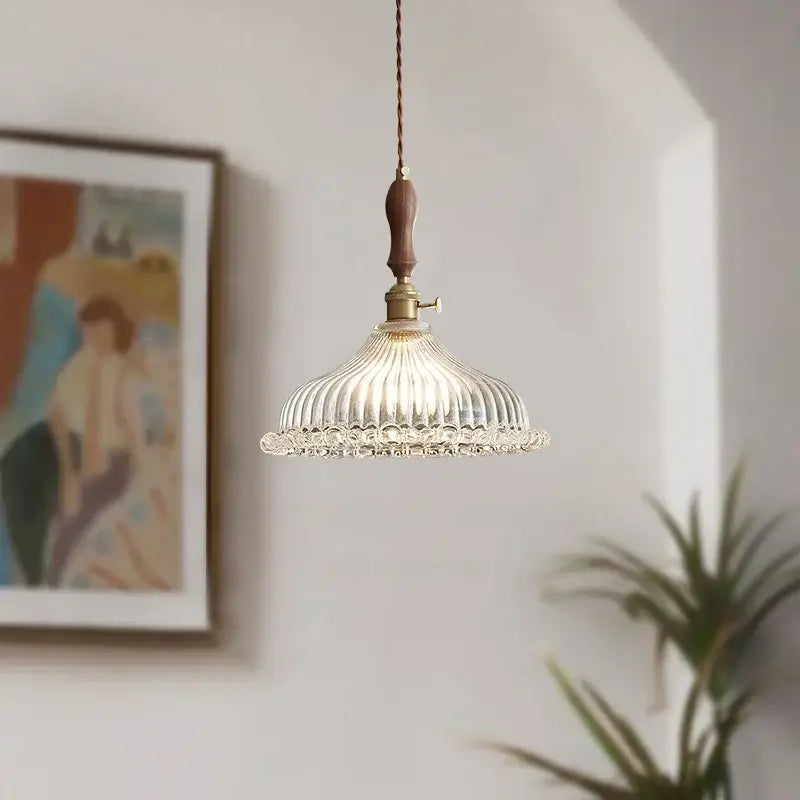 French style fluted clear glass led pendant light dining room