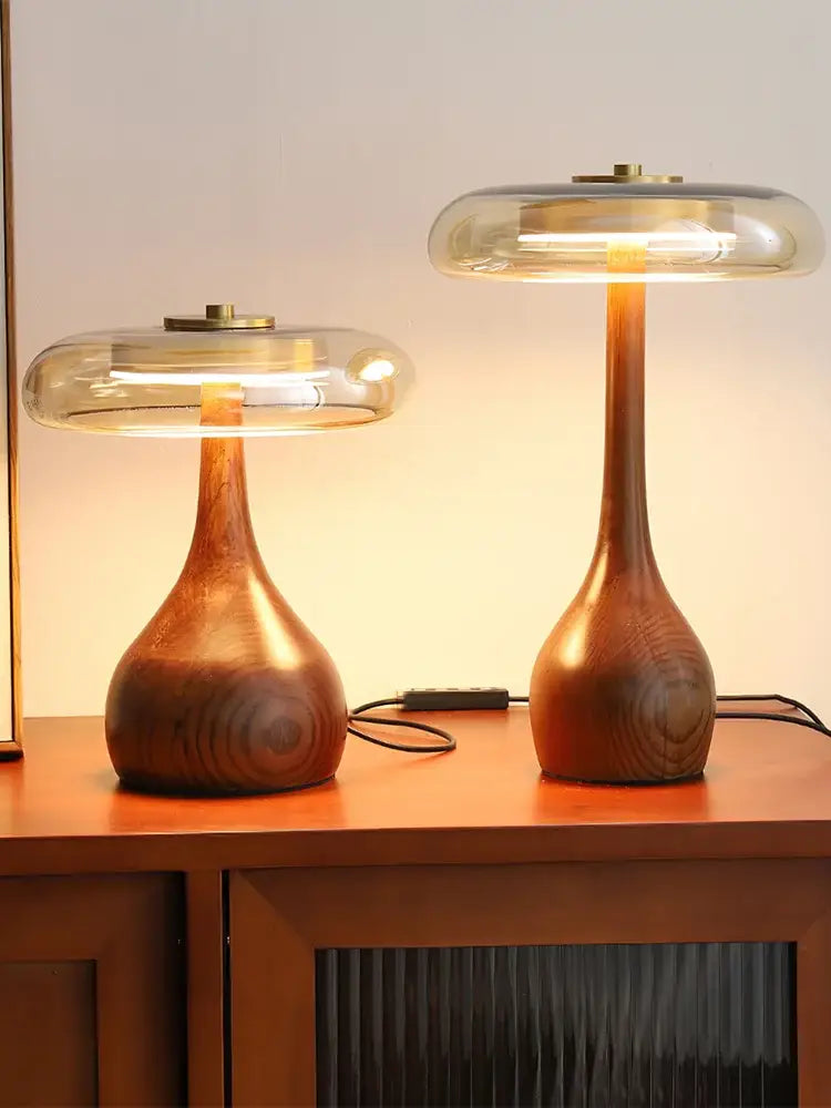 French style walnut table lamp set for bedroom glass dome light