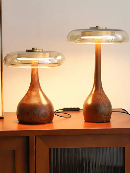 French style walnut table lamp set for bedroom glass dome light