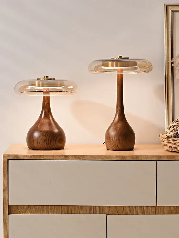French style walnut table lamp set for bedroom glass dome light