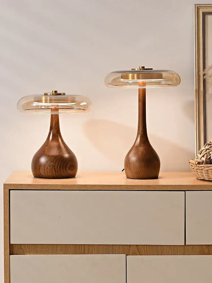 French style walnut table lamp set for bedroom glass dome light