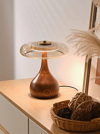 French style walnut table lamp set for bedroom glass dome light