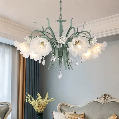 French style white crystal flower chandelier living room light