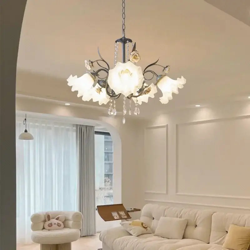 French style white crystal flower chandelier living room light