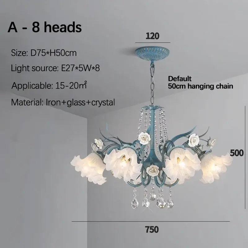 French style white crystal flower chandelier living room light