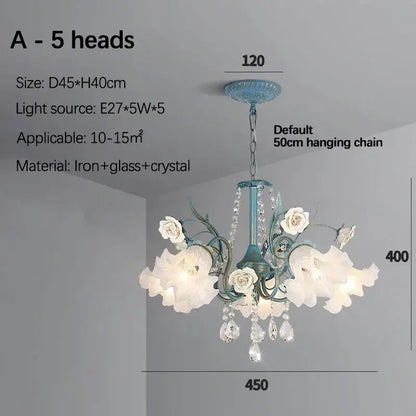 French style white crystal flower chandelier living room light