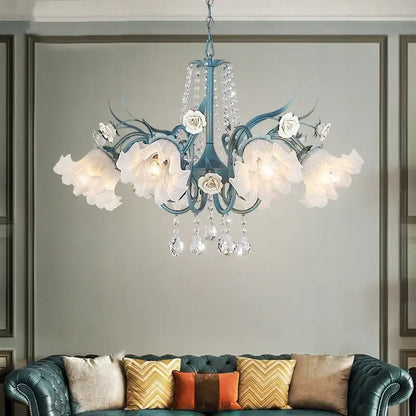 French style white crystal flower chandelier living room light
