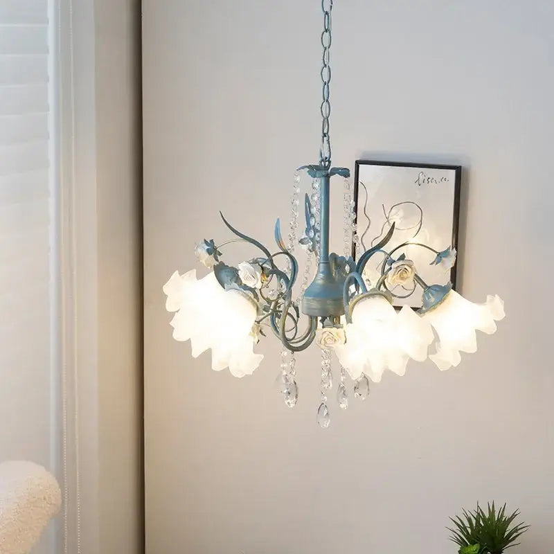 French style white crystal flower chandelier living room light
