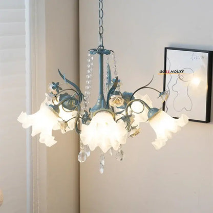 French style white crystal flower chandelier living room light