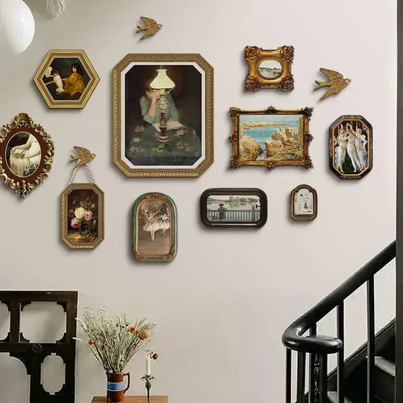 French vintage cupid gold & wood frame set living room wall decor