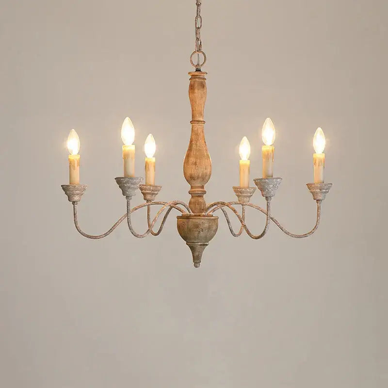 French vintage wooden chandelier dining room candle light