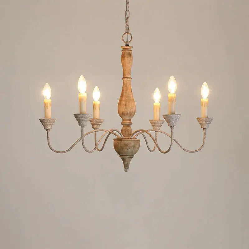 French vintage wooden chandelier dining room six light antique rust