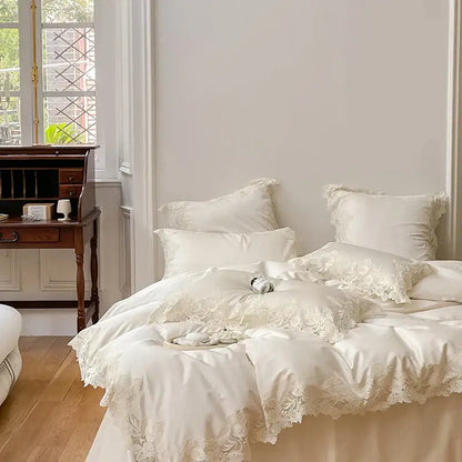 French wedding chic cream & white bedding set bedroom lace duvet cover