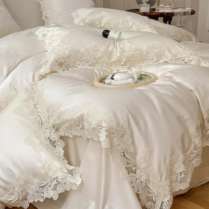 French wedding chic cream & white bedding set bedroom lace duvet cover
