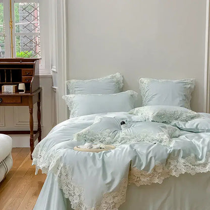 French wedding chic cream & white bedding set bedroom lace duvet cover