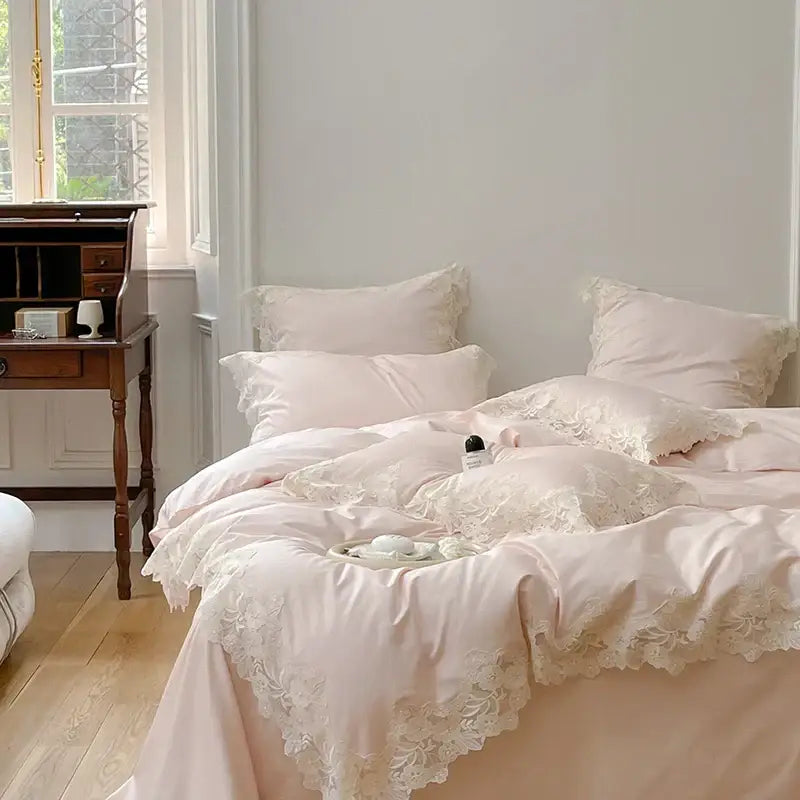 French wedding chic cream & white bedding set bedroom lace duvet cover