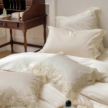 French wedding chic cream & white bedding set bedroom lace duvet cover