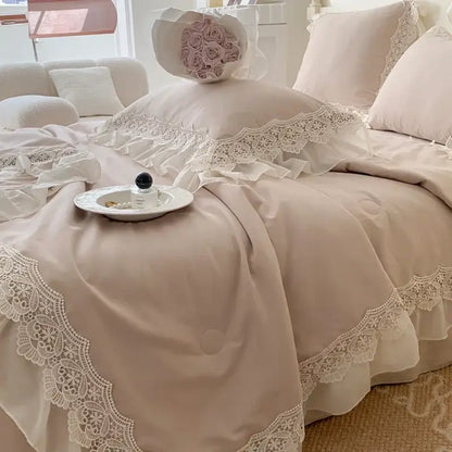French wedding lace ruffles bedding set bedroom floral embroidery