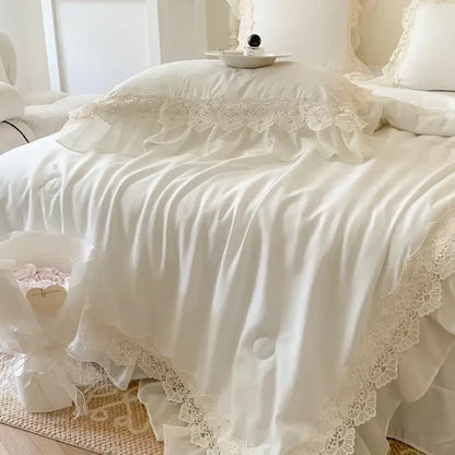 French wedding lace ruffles bedding set bedroom floral embroidery
