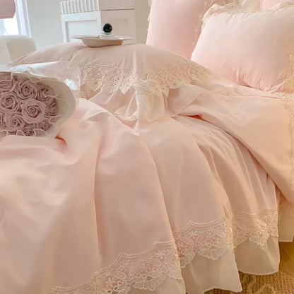 French wedding lace ruffles bedding set bedroom floral embroidery