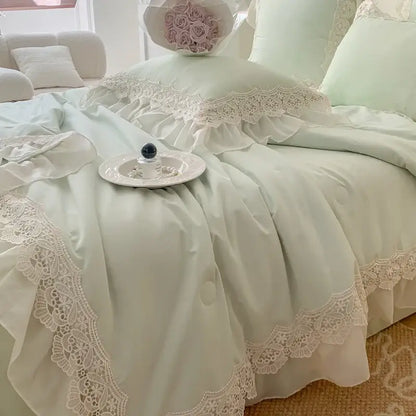 French wedding lace ruffles bedding set bedroom floral embroidery