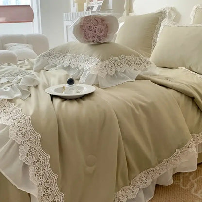 French wedding lace ruffles bedding set bedroom floral embroidery