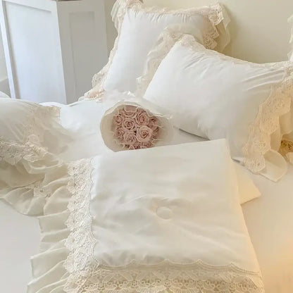 French wedding lace ruffles bedding set bedroom floral embroidery