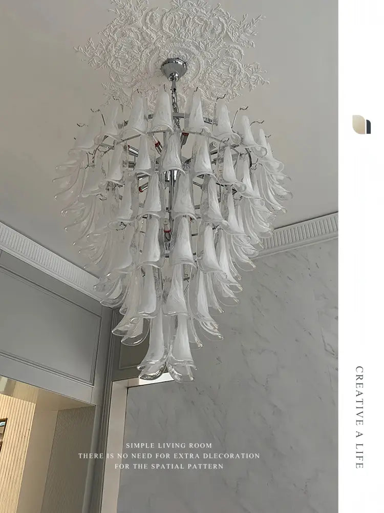 French white glass petal chandelier dining room pendant lights