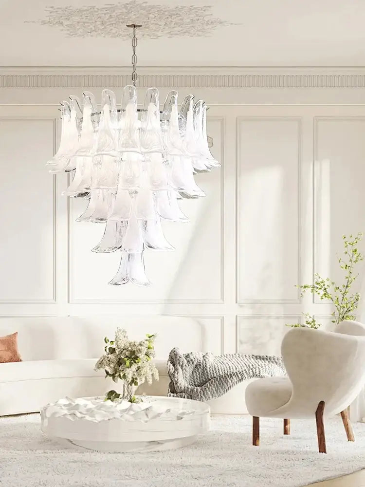 French white glass petal chandelier dining room pendant lights