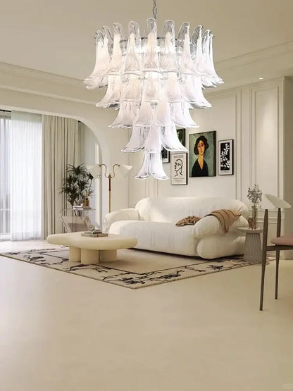 French white glass petal chandelier dining room pendant lights