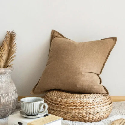 Fringed earth tone linen pillow cover living room decor
