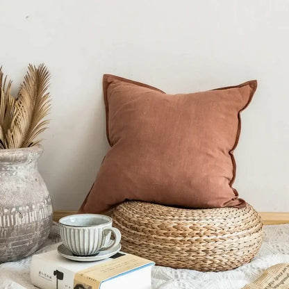 Fringed linen pillow cover ivory & grey living room decor