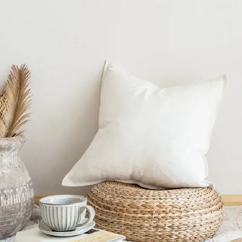 Fringed linen pillow cover ivory & grey living room decor